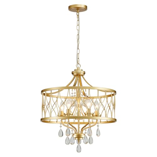 Gold Crystal Chandelier, 5-Light Modern Farmhouse Chandelier for Dining Room