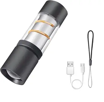 XENOTY USB Rechargeable Mini Pocket Flashlight 3 Modes Torch Light, Waterproof Super Bright Camping Hiking High Lumens Latern Light for Emergency (2.8 * 9.5 cm)