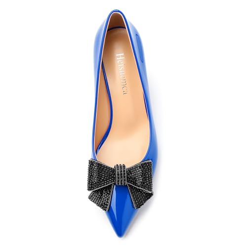 Image of Heels for Women Closed Patent Pointed Toe Bow Pumps Slip on Kitten Low Heels Wedding Party Dress Office Shoes 2.5Inch