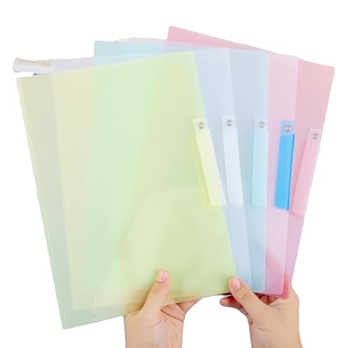 Image of A4 Size Plastic Document File Folder, PVC Material, Blue, Modern Style, Button Closure, Transparent Pastel Design, 18x26x2.5 cm, for Office School Home Use (10)