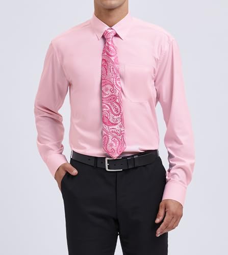 Image of HISDERN Mens Dress Shirt with Tie Pocket Square Set Classic Button Down Shirt Matching Tie Long Sleeve Shirts
