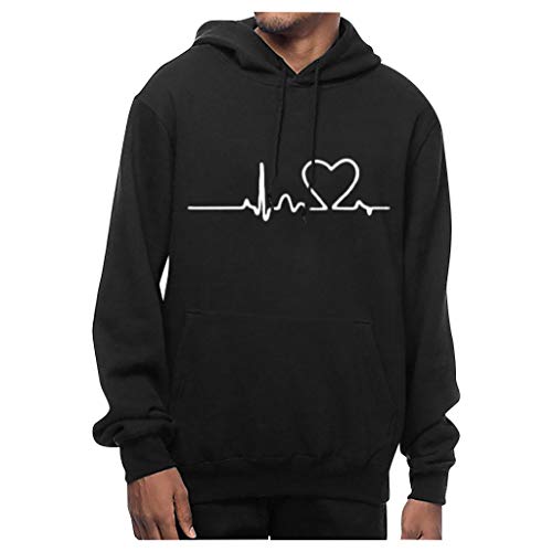 Hooded Sweater Valentine Day Couple Matching Lovers Heartbeat Signal Printing Pullover Fall Winter Pullover Top3