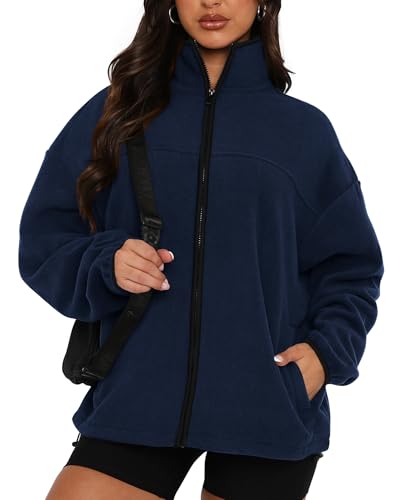 Image of BTFBM Women's Fleece Jackets Fall Winter Clothes 2025 Stand Collar Outwear Jacket Zip Up Casual Fuzzy Coats Pockets