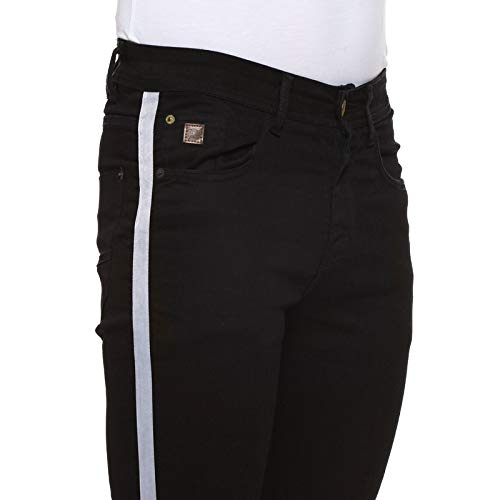 Image of CAHOOT Men' Denim Jeans for Regular Wear Blue Dark Wash Self Patterned Slim Fit Jeans Crafted with Comfort Fit and High Performance for Everyday Casual Wear