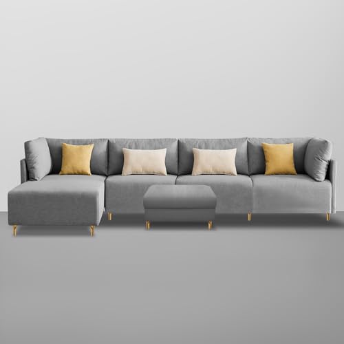 Image of Carina LHS 6 Seater L Shape Sofa Set with Center Table for Living Room (Grey Fabric) Premium Fabric Sofa