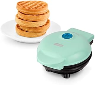 DASH Mini Maker for Individual Waffles, Hash Browns, Keto Chaffles with Easy to Clean, Non-Stick Surfaces, 4 Inch, Aqua