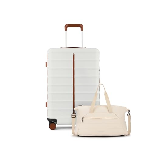 Image of Assembly 24 Inches Medium Luggage for Flight Travel with TSA Lock, dust Cover and Premium Duffle Bag with Adjustable Shoulder Starp | 80L + 40L | White | Odyssey