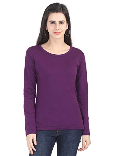 Image of FLEXIMAA Women's Cotton Plain Round Neck Full Sleeve T-Shirt