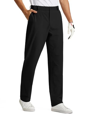 MoFiz Mens Golf Pants Quick Dry Stretch Dress Work Pants 30/32/34 Casual Comfy Lightweight Trousers with Pockets (36Wx32L) Black