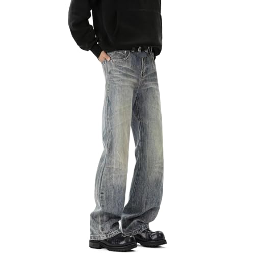 Men's American Retro Loose Straight-Leg Denim Casual Long Pants