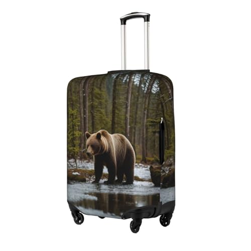 White Bear Brown Bear Print Travel Luggage Cover Suitcase Protector With Concealed Zipper Washable Elastic Cloth2