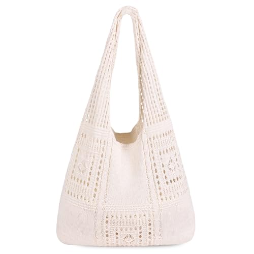 Sightor Bolsa de crochê, bolsa de praia de malha, bolsa Hobo de verão, bolsa boho, para mulheres, Damasco quadrado, Large, Boho