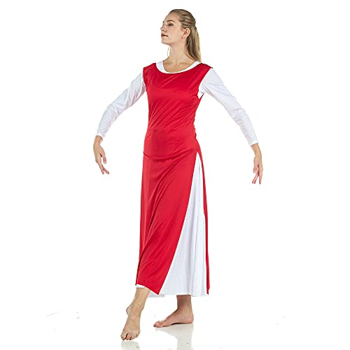 Danzcue Womens Worship Dance Tunic with Side Slits, Scarlet, S-M Adult (White Dress not Included)