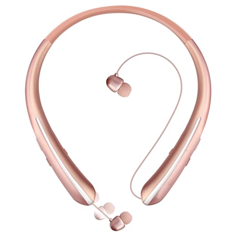 Image of Gardway Neckband Bluetooth Headphones, Bluetooth 5.4 Wireless Headphone with Retractable Earbud,16Hrs Playtime, IPX5 Sweatproof, Around The Neck Headphones Stereo Headset (Rosegold)