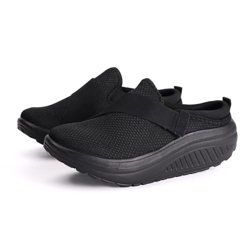 Women's Knitted Platform Mules with Arch-Support Breathable Slip On Orthopedic Diabetics Backless Sneakers Comfortable Non-Slip Walking Shoes4