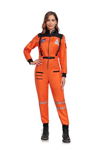 Womens Astronaut Costume Adult Space Suit Halloween Dress up (Orange L)