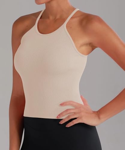 Image of Sunzel Ribbed Crop Tank Top for Women Seamless Racerback Camisole | Buttery Soft Nylon Spandex, Opaque No See Through, Stays in Place, Unpadded, Slim Fit, No Shrink, Yoga Workout Gym Casual
