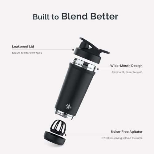 Image of CULT Steel Shaker with Bottom Opener 700ml | Leakproof Shaker for Gym & Protein Shaker Bottle | Stainless Steel Gym Shaker Bottle for Men & Women & Shaker Bottles (Black)
