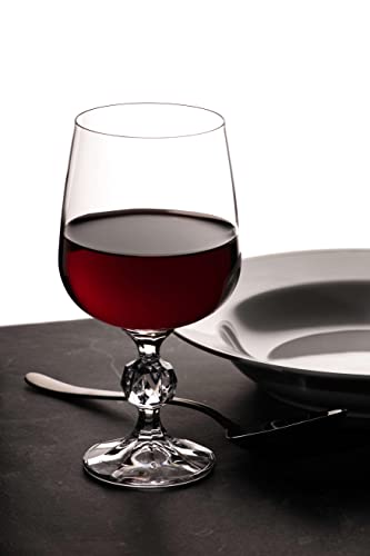 DIAMANTE Crystal Red Wine Glasses 'Claudia' | Vintage Style Ball Stem | Lead Free Crystal | Set of 6
