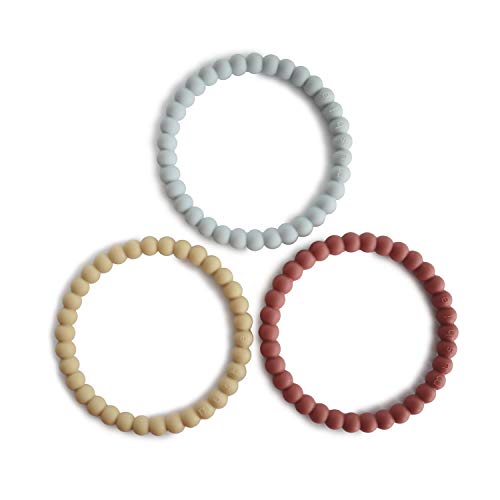 Image of mushie Pearl Teether Bracelet | 3-Pack (Mellow/Terracotta/Periwinkle)