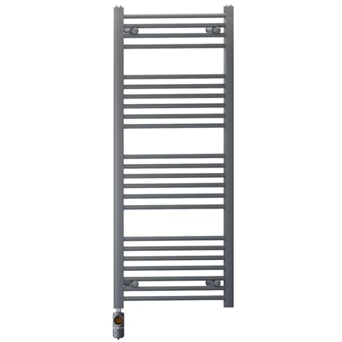 600mm Wide Anthracite Grey Electric Bathroom Towel Rail Radiator Heater With AF Thermostatic Electric Element UK Pre-Filled (600 x 1200 mm)