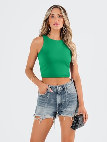 Image of EFAN Women's Double Lined Racerback Crop Tank Top | High Neck Slim Fit Sleeveless Workout Top, No-Bra Essential for Gym, Yoga & Going Out