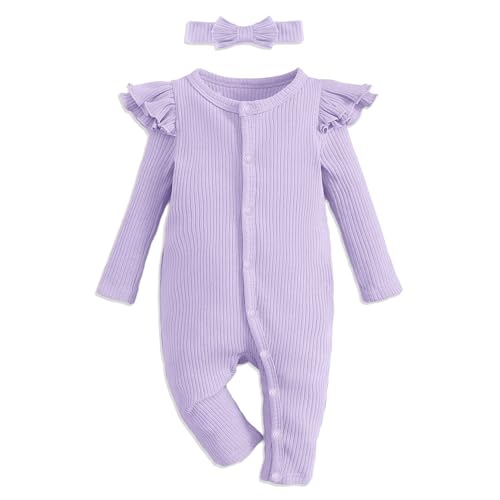 OPAWO Newborn Sleepers Baby Girl Onesie Long Sleeve Ribbed Knit Romper Newborn Photography Outfits Girl Coming Home Outfit