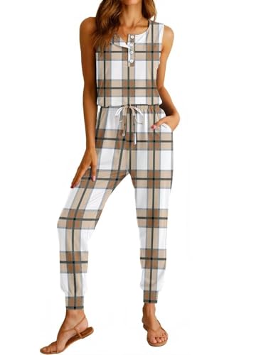 KISSMODA Trendy Women’s Neutral Plaid Two Piece Set Sleeveless Button