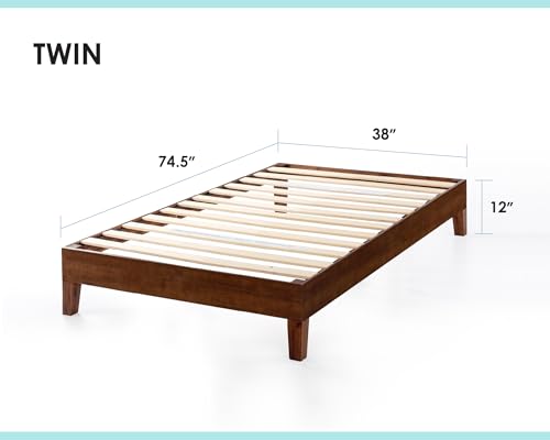 Mellow Naturalista Grand - 12 Inch Solid Wood Platform Bed with Wooden Slats - No Box Spring Needed - Twin (Espresso)
