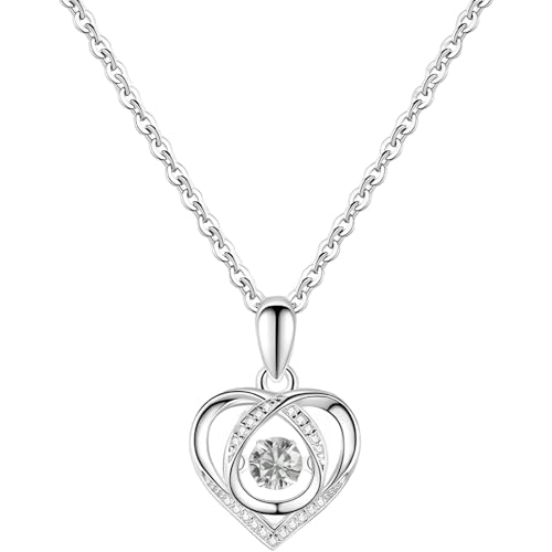 Collier cœur femme argent S925 avec pendentif cœur rotatif moissanite