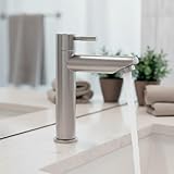 Torneira Para Banheiro De Mesa Bica Baixa 1/4 De Volta Aço Inox 304 Escovado Elegance Beltempo