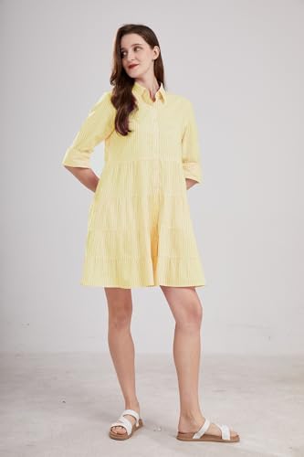 Image of utcoco Womens Striped Button Down Midi Shirt Dress Casual Loose Cuffed Long Sleeve Mid Long Dresses