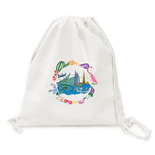 Sac en tissu pliable dubaï aquarelle pour transporter vos fruits et légumes frais
