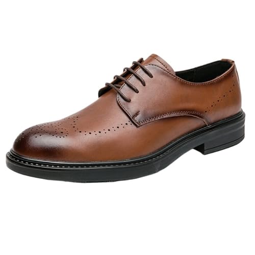 Men's Lace up Dress Shoes Classic Leather Oxford Black Brogue Comfortable Slip Rubber Sole Formal Business Casual Work Shoes British Style