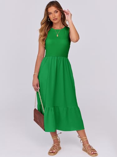 Image of ANRABESS Women Midi Dresses 2026 Summer Casual Sleeveless Sundress High Neck Tank Top Racerback Flowy Beach Dress ＆ Pockets