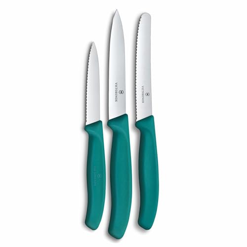 Victorinox Swiss Classic Küchenmesser Set, 3teilig, Gemüse-, Tomaten- und Frühstücksmesser, Rostfreier Stahl, Grün