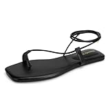 Viciously Vixen Women's Lace Up Sandals Strappy Flats Gladiator Wrap Flip Flop Tie Open Ring Toe Summer Shoes, Black, 8