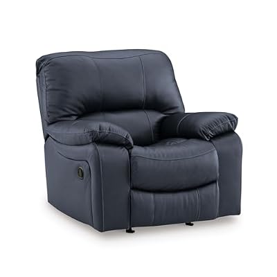 Signature Design By Ashley Leesworth Modern Power Rocker Recliner, USB Port, Gentle Rocking, Top Grain Leather and Matched Leather, 41" W x 41" D x 41" H, Blue
