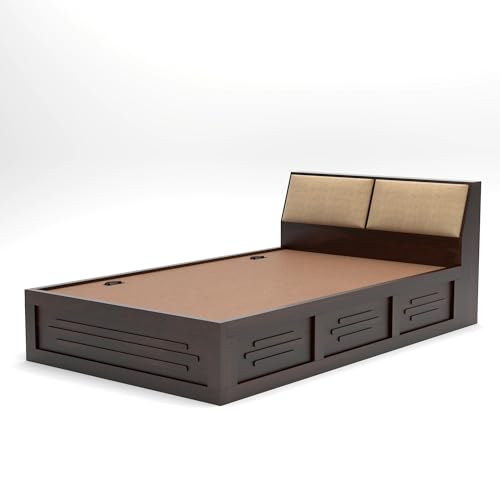 Image of Solid Sheesham Wood Armania Single Size Bed with Hydraulic Storage Bed for Bedroom Living Room Solid Wooden Furniture Bed for Home Hotels -1 Year Warranty (Walnut Finish)