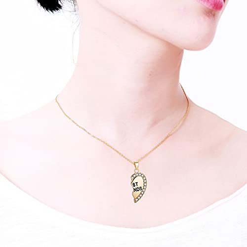ODETOJOY Best Friends Necklace for 2 BFF Broken Heart Necklace Rhinestone Bestfriends Engraved Letters Pendant4