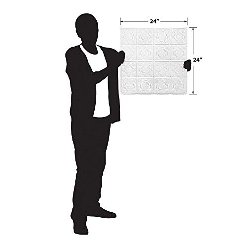 American Tin Ceilings 5 Pack Kit 24" x 24" 100% Tin Nail-Up Ceiling Tiles, Bright White Satin Small Victorian Design with Floral Arching Diamonds for Ceilings & Kitchens, Rust Resistant