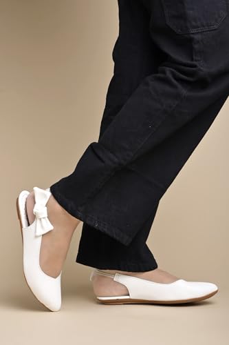 Image of Shoetopia Women's Pointed Toe Flats with Side Bow Stylish & Comfortable ||Slingback Ballet Shoes for Casual & Party Footwear