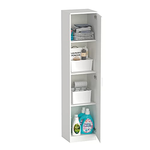 MUEBLES PITARCH | Armario Multiusos 1 Puerta para Limpieza, cocinas, galerias, 4 Huecos, 180x40x35 cm (Alto x Ancho x Fondo) Puerta a Izquierda o Derecha, Blanco, Colección Tibet
