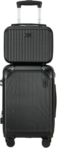 Mala de Viagem de Bordo 10Kg Zíper EXPANSÍVEL Padrão ANAC Rígida Rodas duplas 360° Porta Copo Cadeado AntiFurto Resistente Espaçosa + Frasqueira (Preto)