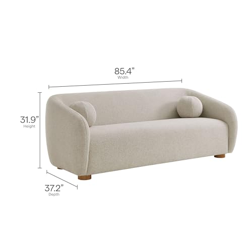 Image of Modway Holland 85 Inch Minimalist Curved Back Sofa in Dove Gray - Chenille Fabric Sofa with Ball Throw Pillows and Wood Feet - Modern 3-Seater Couch for Living Room