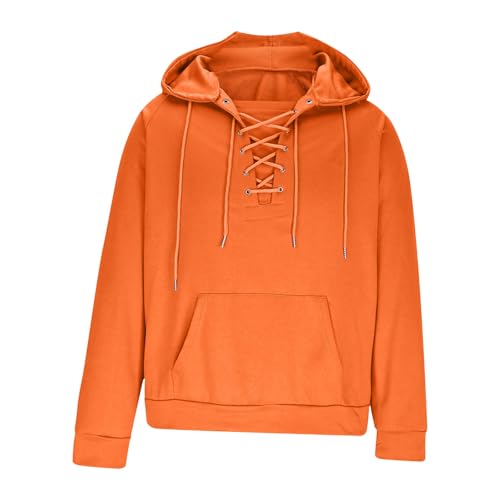 Men's Cargo Sweatshirt Drawstring Lace Up Pullover Hooded Retro Distressed Tactical Outdoor Sweatshirts with Pocket3