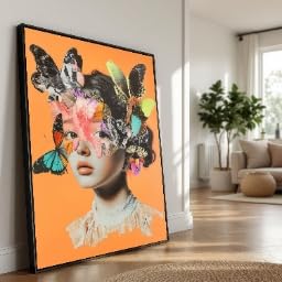 Tableau sur toile papillon surréaliste pour habiller un grand mur de salon vide