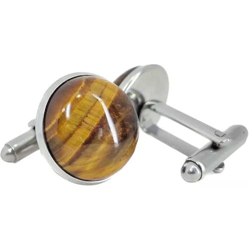 Mancuernillas de piedra ojo de tigre para hombre miniatura 1