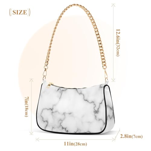 Elegant White Marble Black Veins Medium Handbag Tote Womens Shoulder Handbag Aesthetic Zipper Hobo Purse Bags with Chain Strap3