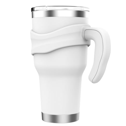 Tumbler Handle Fits for 30 OZ YETI Rambler,Rtic Mug-Previously Design,Sic,OZARK TRAIL & More Tumbler Travel Mug | BPA FREE(Handle Only) (White White)